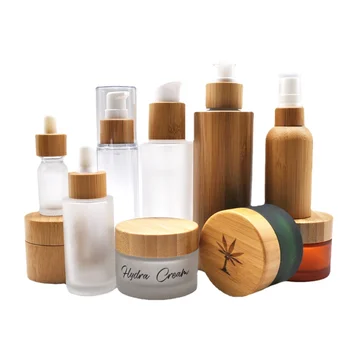 2 бр./лот от Екологичен бамбук набор от козметични опаковки 15 г, 30 г, 50 г, бурканче за козметика, 100 ml, 200 г, бамбук контейнер за крем с бамбук капак