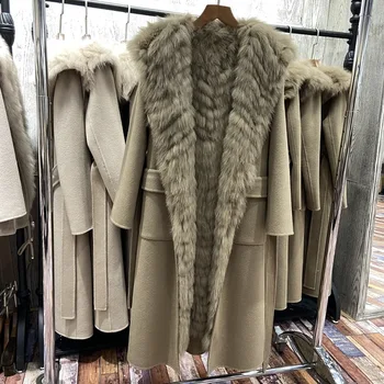 2023 Европейската дизайнерска марка Зимно дамско палто от естествена кожа, палто с яка от естествен лисьего кожа, Градинска дрехи, свалящ яке от естествена кожа