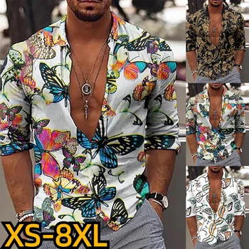 2023, мъжки модни дишаща тениска с 3D принтом, ежедневни блузи с дълъг ръкав и отложным яка, тротоарни плочи с принтом копчета, есенно-зимна