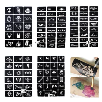 5 Листа/Лот 105 бр. Мотиви Лъскава Airbrushing Татуировки Шаблони за Нанасяне на Рисунката Шаблон Татуировка с Къна Шаблони за Жените Детска Рисунка