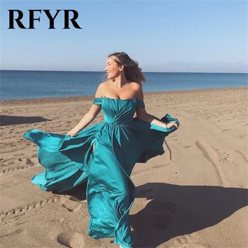 RFYR Елегантна секси синьо сватбена рокля за парти, плажни рокли на знаменитости с дълъг влак, рокли за специални случаи, вечерни халати