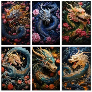 Диамантена живопис, китайското винтажное изкуство, бродерия кръст със златен дракон, диамантена мозайка, бродерия хрустальным мъниста, ръчно изработени