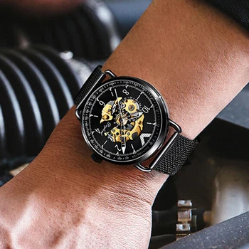 Луксозни мъжки автоматично механични часовници от водеща марка с 3-инчов водоустойчив светящимся дисплей, ежедневни часовници, мъжки часовници Relogio