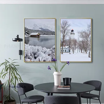 Модерна зимна Снежна пейзаж, стенни картини за всекидневната, Начало Декор, Скандинавски картина върху платно, Скандинавски плакат
