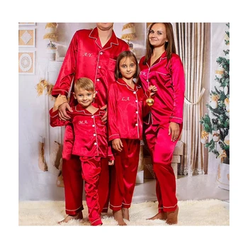 Пижами за деца и възрастни на поръчка от 2 теми, Дамски Копринени Сатен Коледни Семейни Пижами, Подходящи комплекти