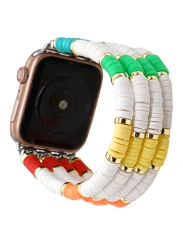 Серия регулируеми Съвместими Ленти Apple Watch Ръчна изработка, напълно Колоритен Мек Керамичен Каишка От Мъниста, Модни Полагане на Винилови Топка Мъниста