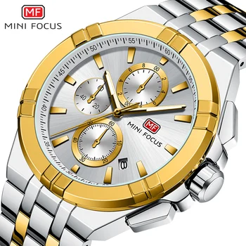 Спортни мъжки часовници MINIFOCUS От водеща марка за Луксозни кварцов часовник от неръждаема стомана, водоустойчив на циферблата, хронограф, модерни мъжки ръчни часовници с автоматичен контрол